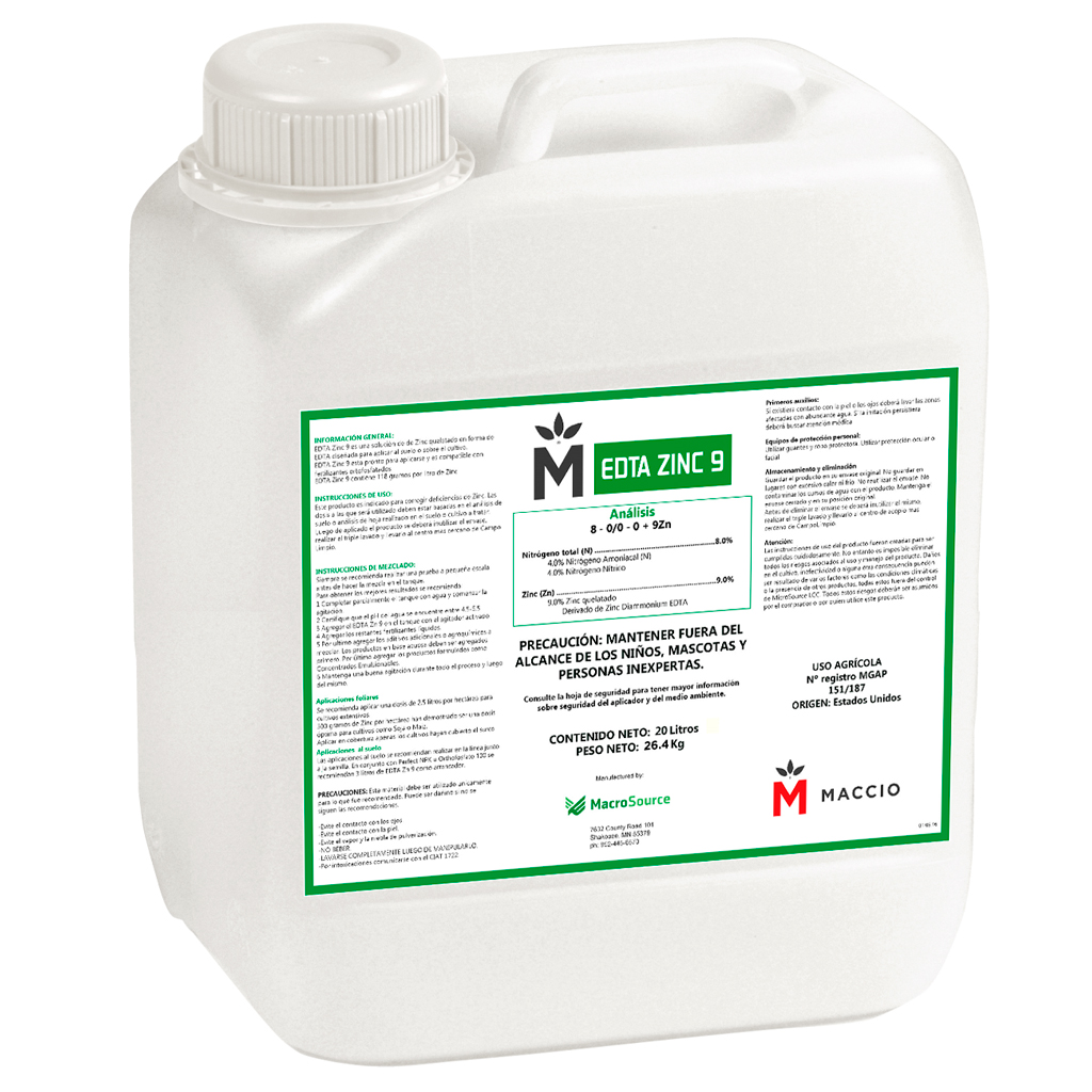 Fertilizante EDTA ZINC (8-0/0-0+9Zn) x 20 lts.