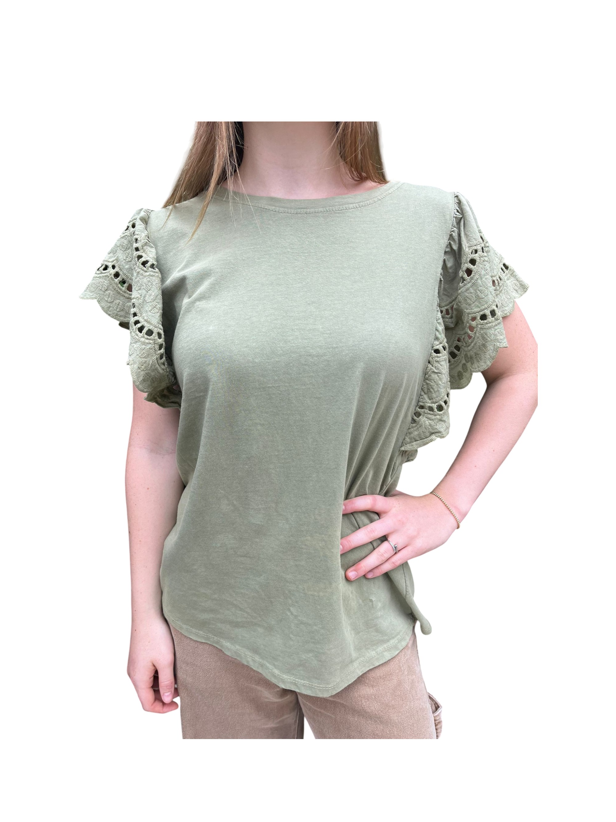 QUILLAPI Remera manga broderie verde (KTZ)