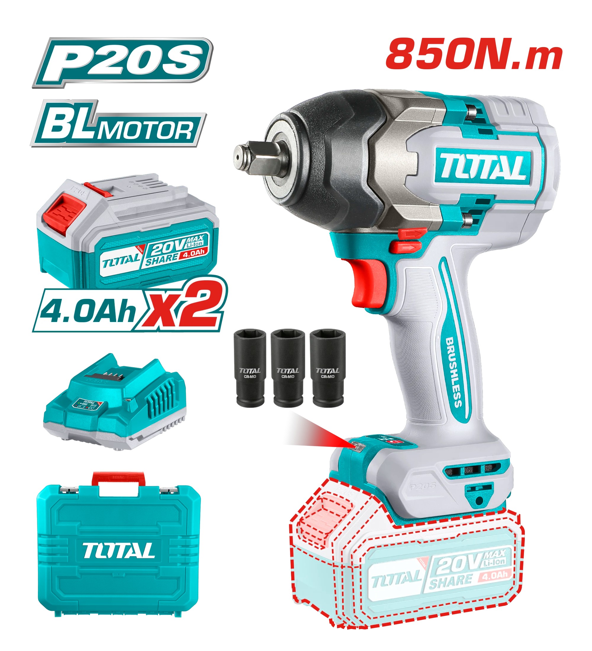 Llave impacto 2/bat. 20v TOTAL TIWLI2085