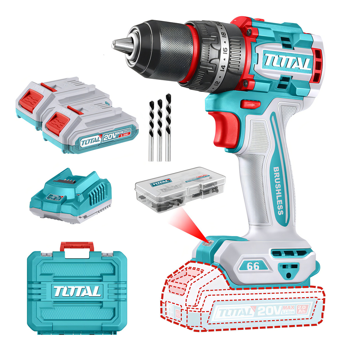 Atornillador inal. 20v c/percut c/bat. TOTAL TIDLI20668