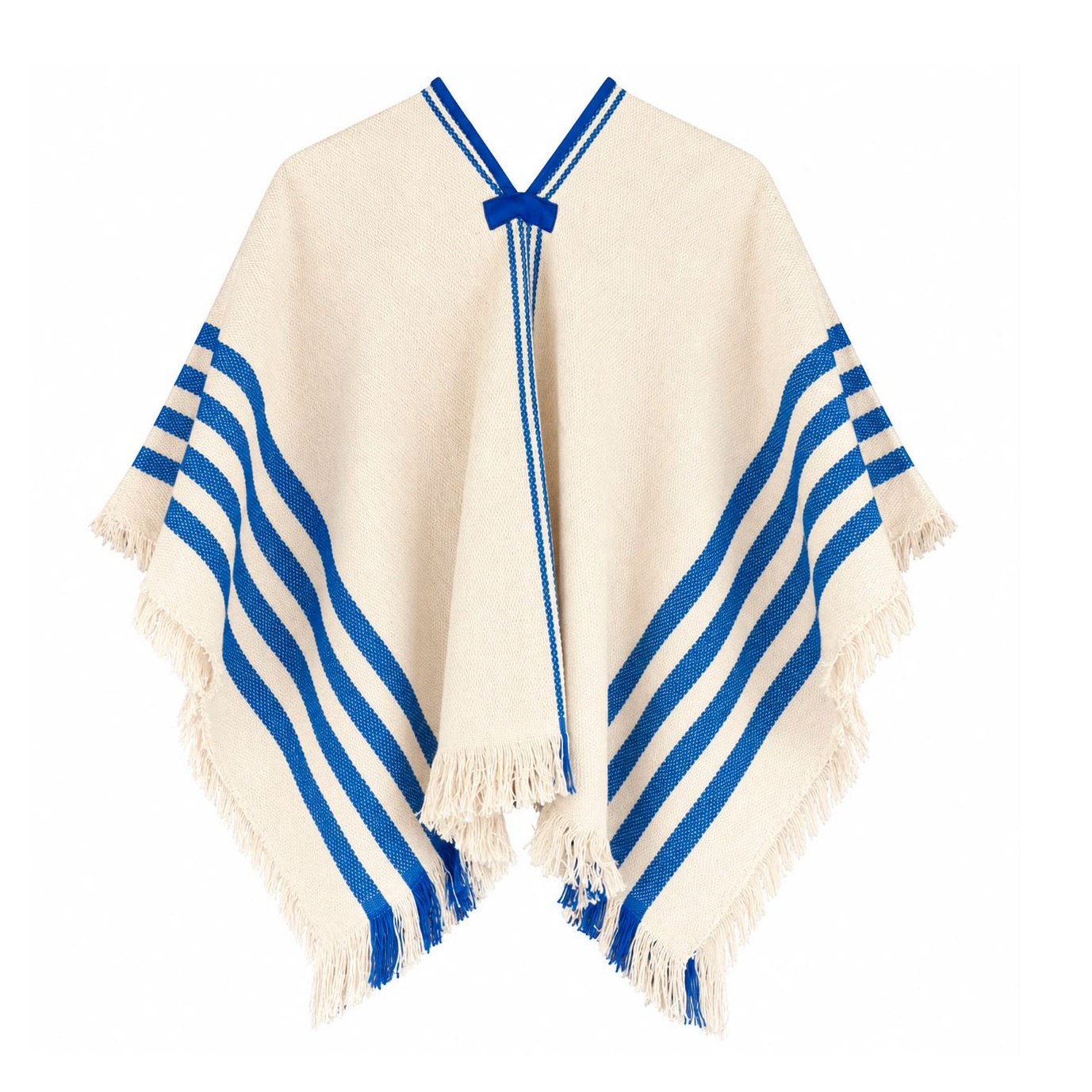 Poncho de algodon ni�o azul y blanco