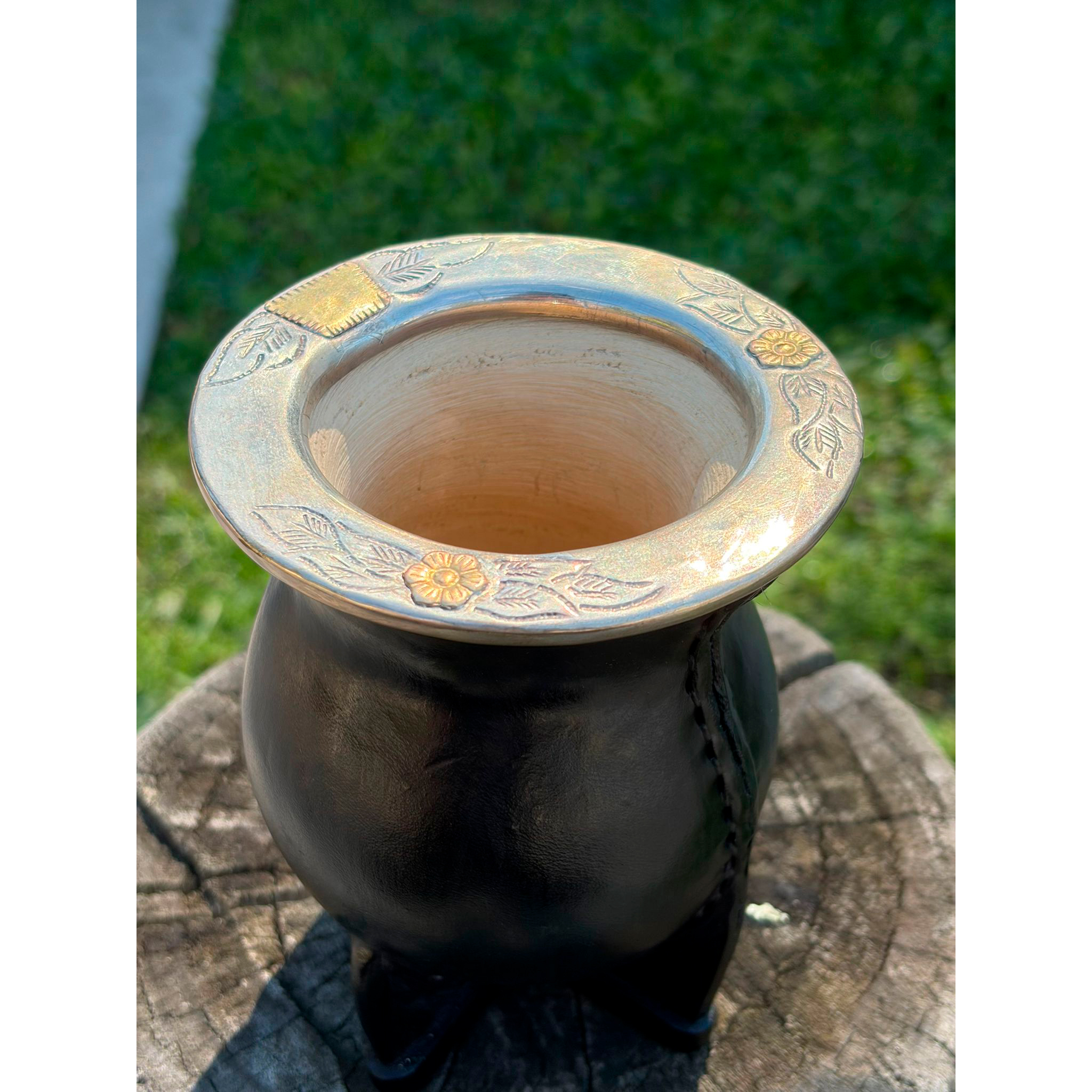 Mate camionero boca plata c/3 apliques de oro