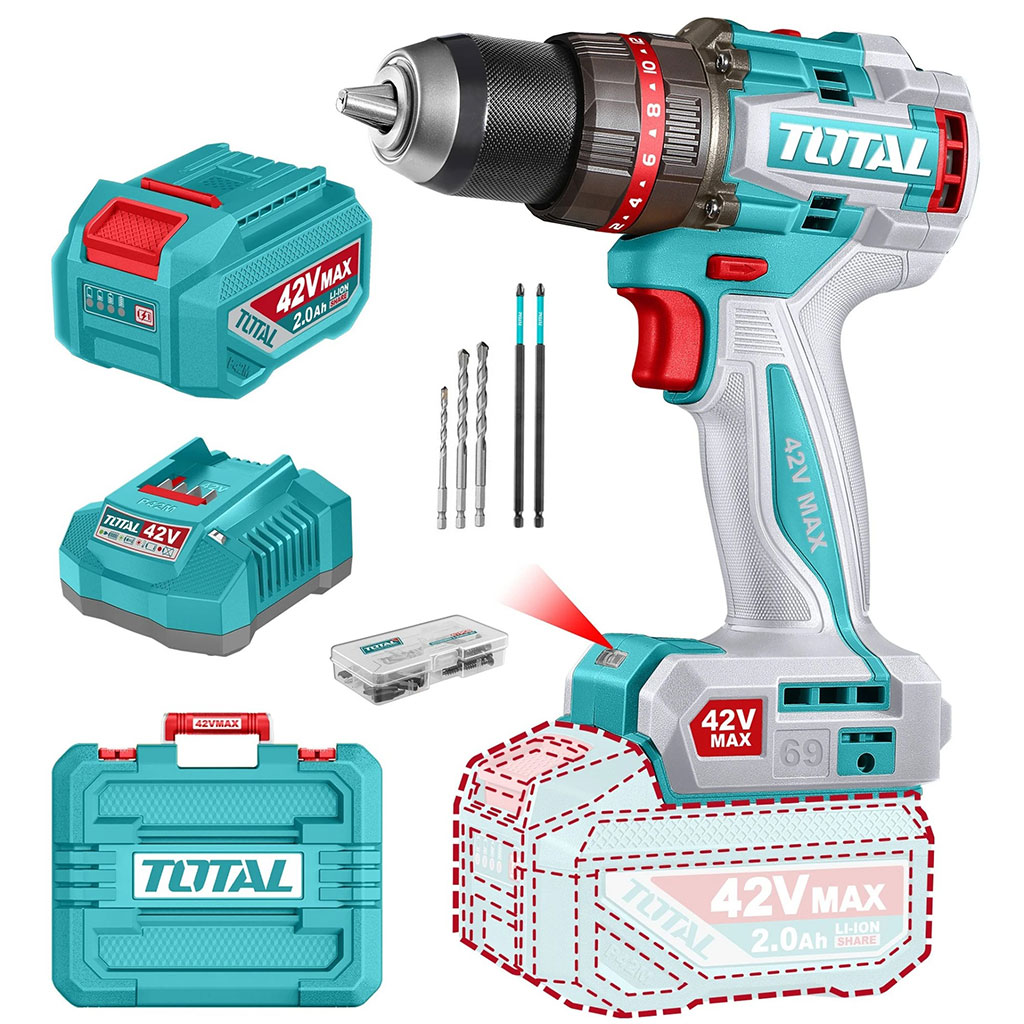 Atornillador 42v 2 baterias + cargador TOTAL TIDLI426981