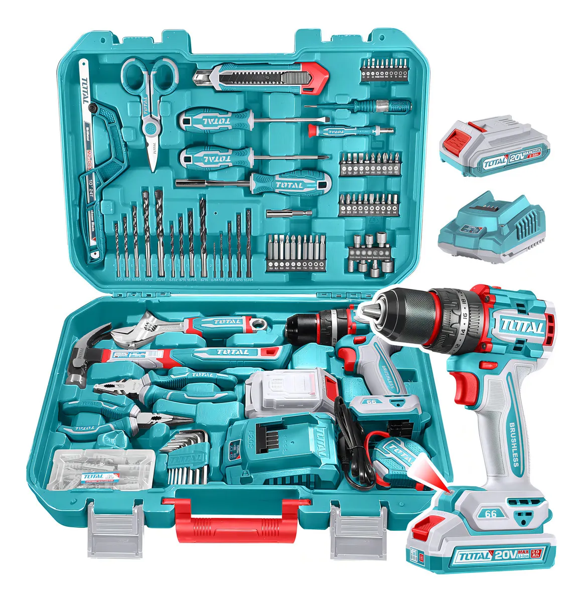 Kit 165pzas c/atornillador 20V 1bat.+carg. TOTAL THKTHP11652