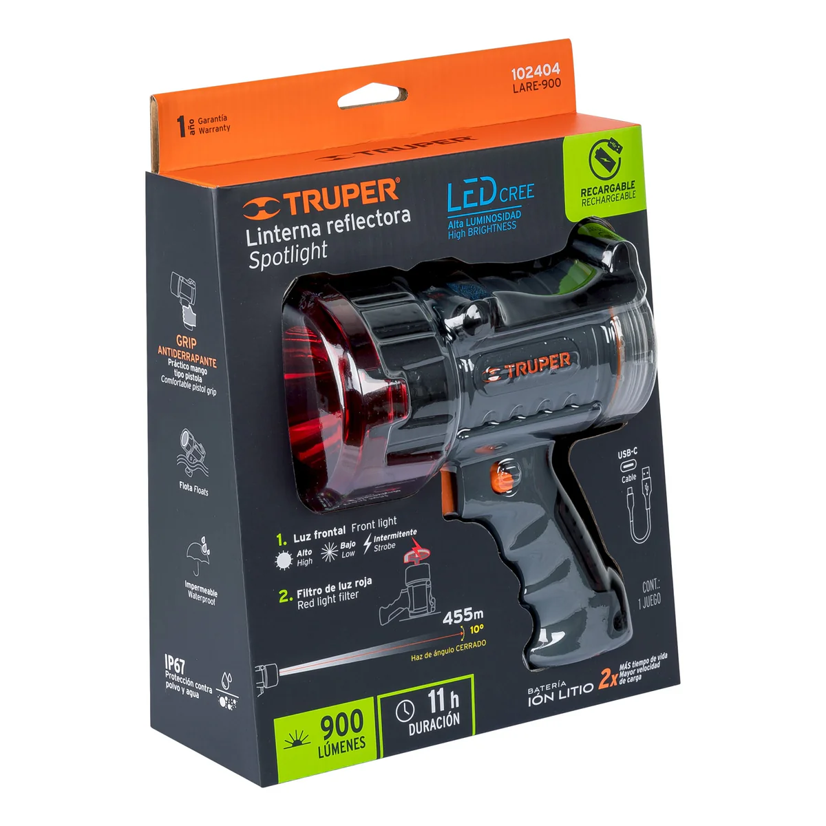 Foco recargable led alta potencia 900lum. TRUPER