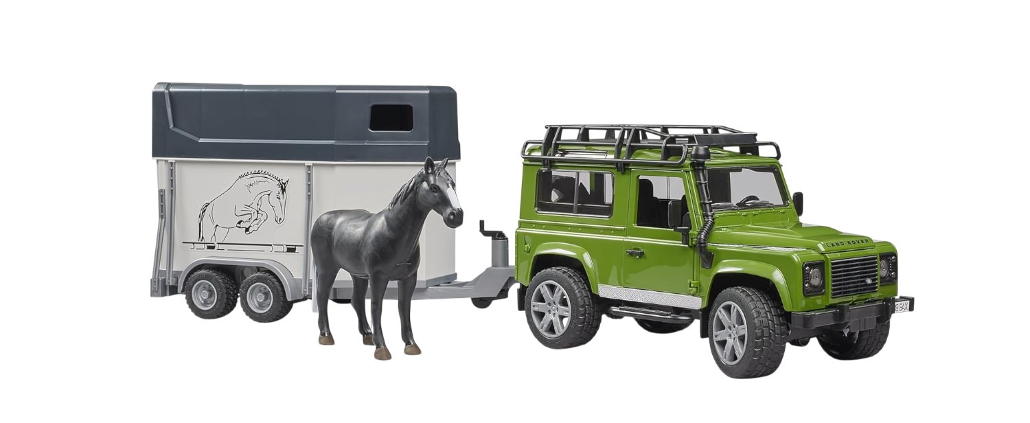 Juguete jeep LAND ROVER DEFENDER c/trailer y caballo