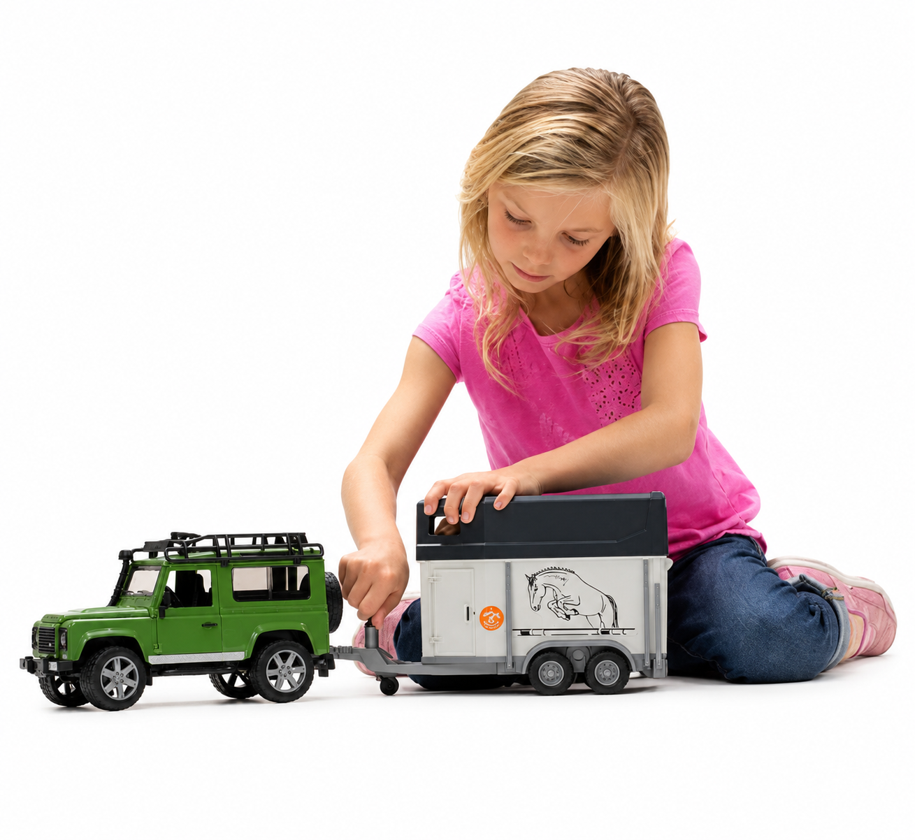 Juguete jeep LAND ROVER DEFENDER c/trailer y caballo