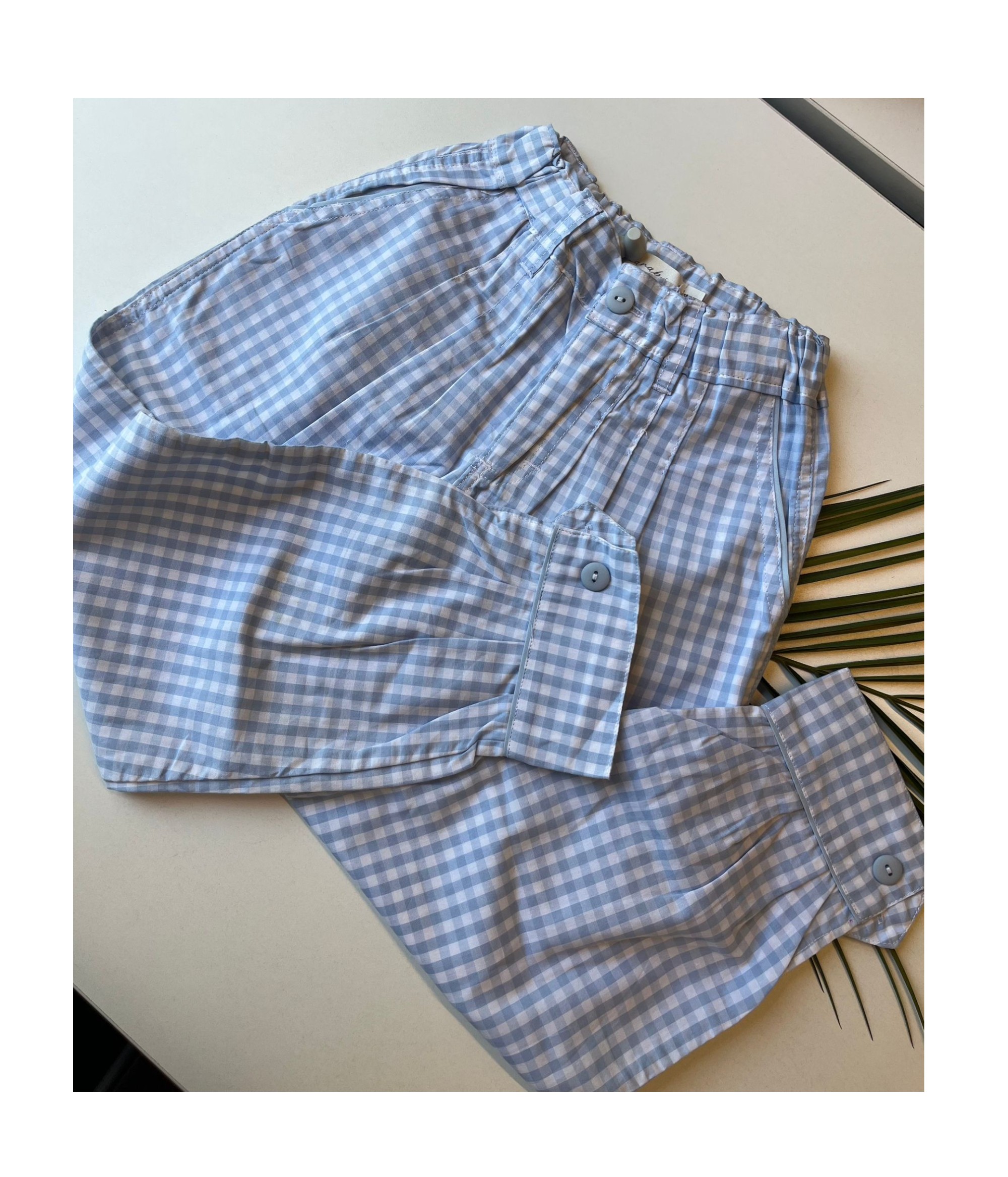 CHARABON Bombacha cuadros celeste 