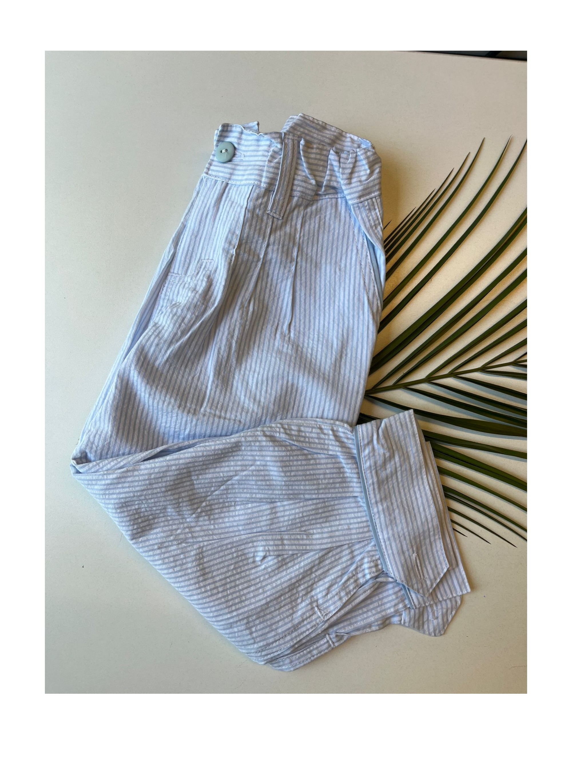 CHARABON Bombacha cloque rayada celeste 