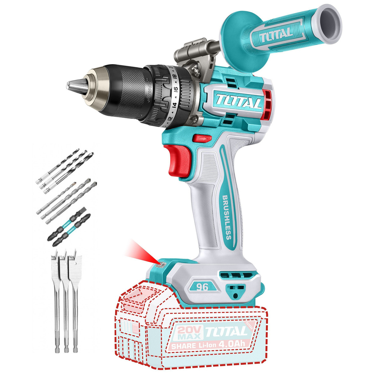 Atornillador inal. 20v c/percut s/bat. 96Nm TOTAL TIDL209685
