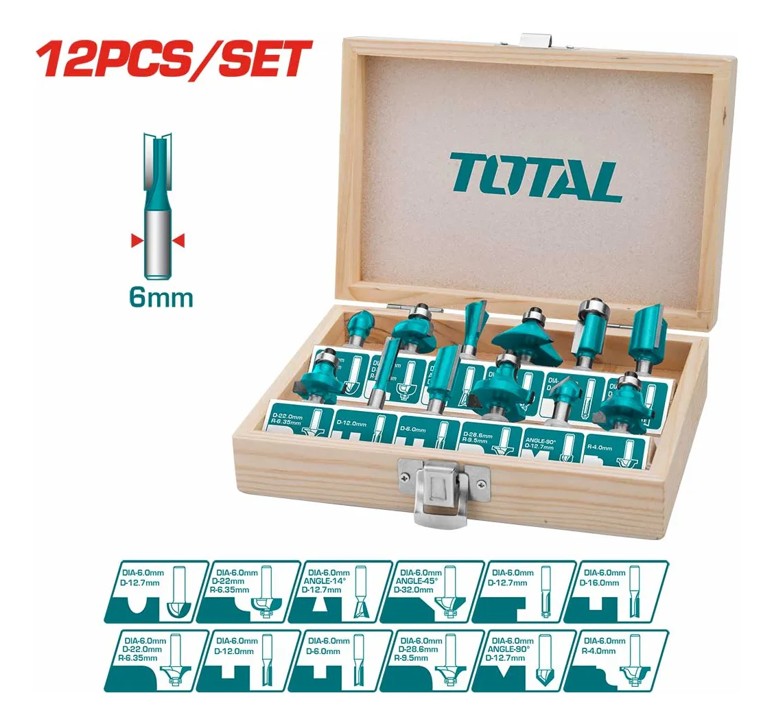 Kit  12 fresas 6mm TOTAL (TACSR0121)