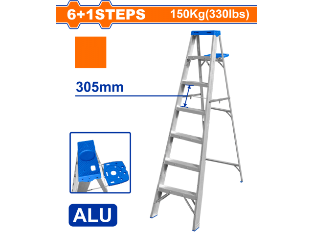 Escalera aluminio 7 escalones 150kg WADFOW (WLD4H07)
