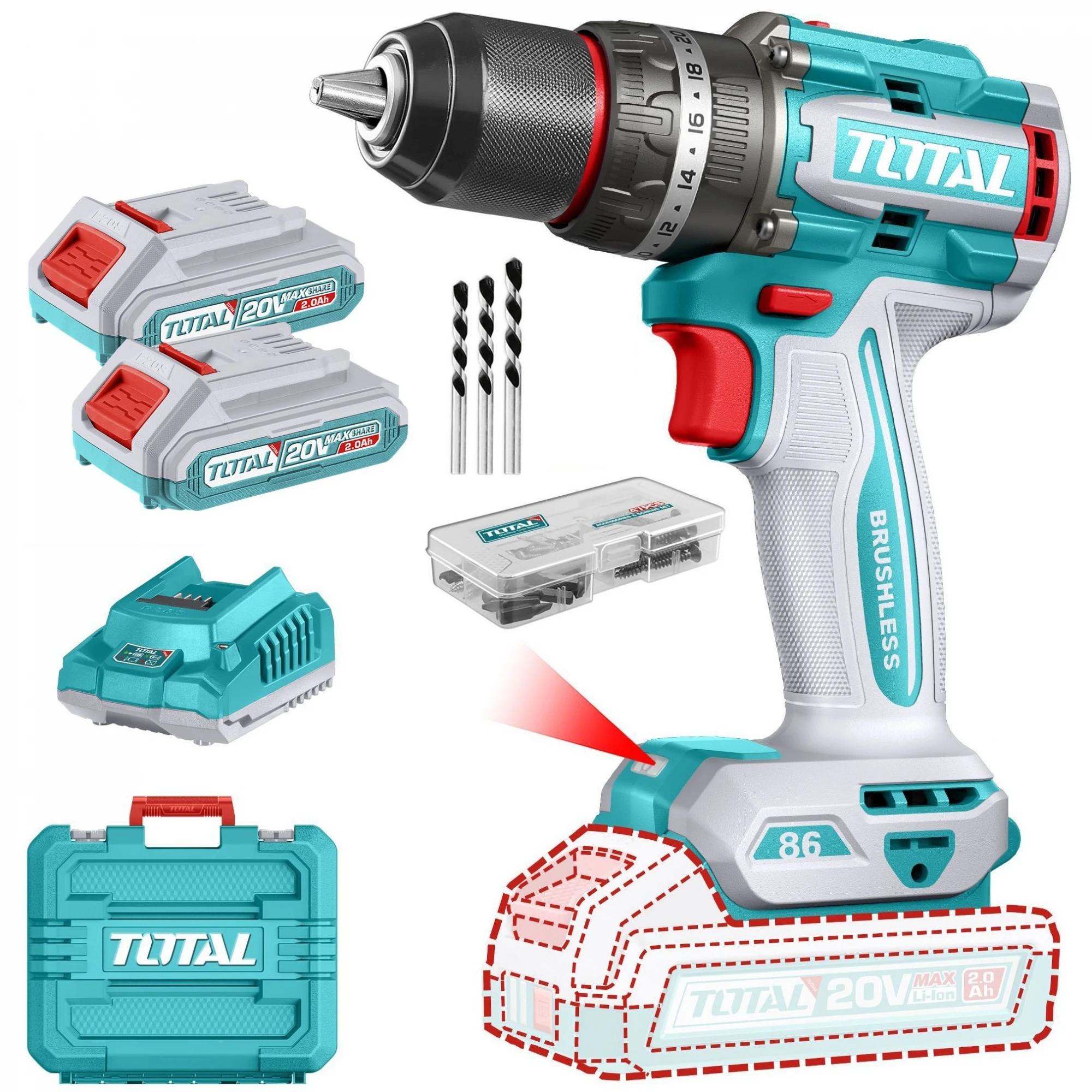 Atornillador inal. 20v c/percut 86Nm TOTAL TIDLI208687